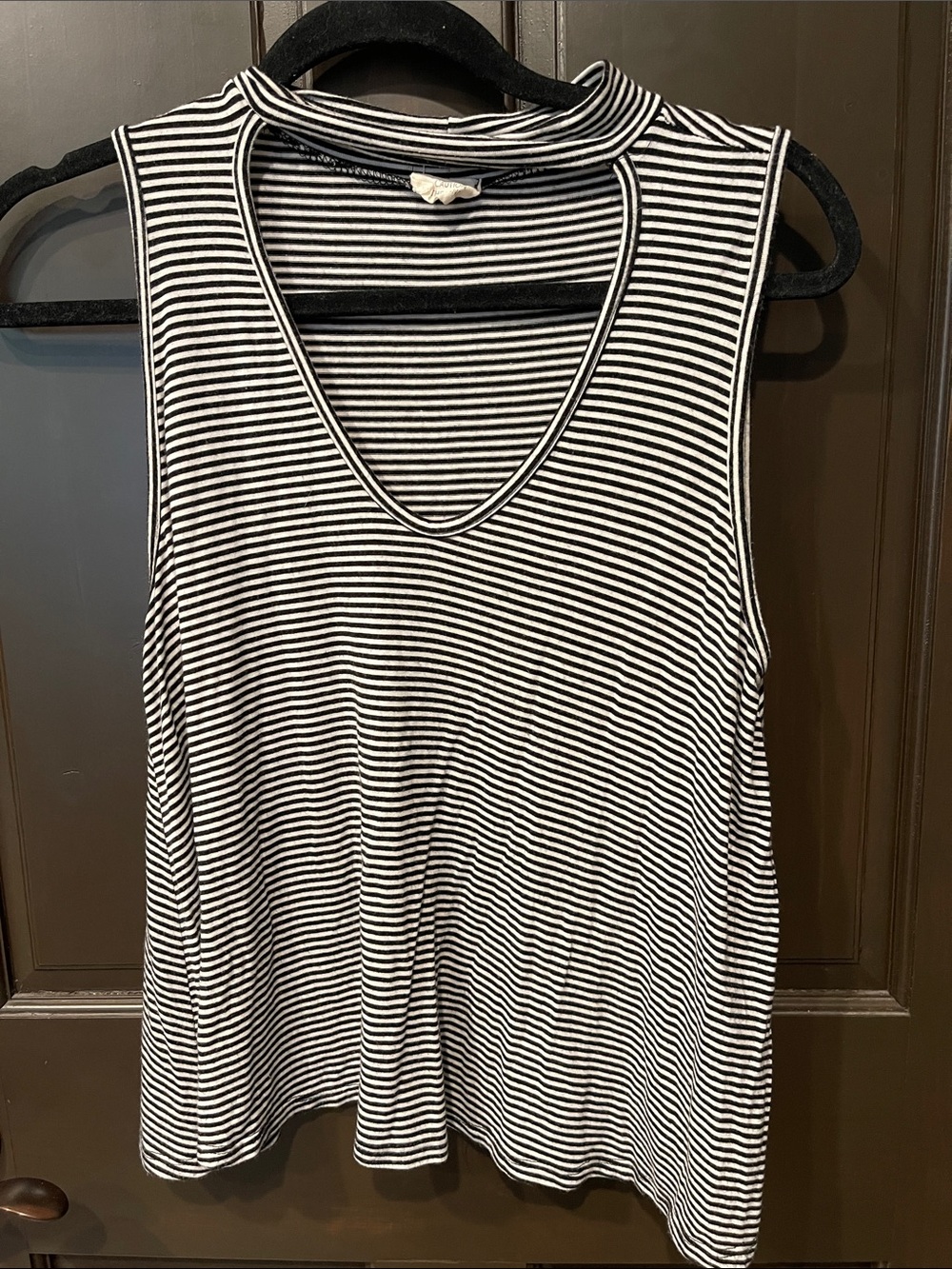 Caution To The Wind Black and White Striped V‑Neck Tank Top